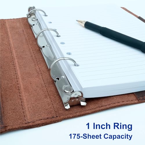Fan&Ran Lined Leather Journal, 100 Sheets of College Ruled Paper 5.5"x8.5", 3-Ring Mini Binder, Interior Pockets, Refillable - style: Lined (100 Sheets)