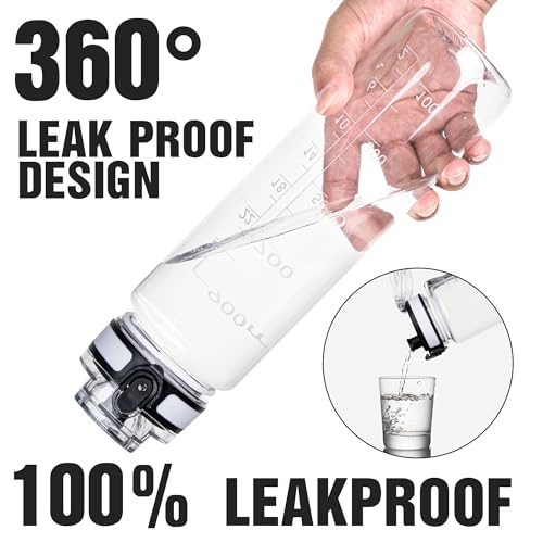 OLDLEY Water Bottle, 32oz Motivational Sports Water Bottle with Time Marker - Times to Drink - Tritan, BPA Free, Wide Mouth Leakproof,CapacityClear - color: Capacity Clear