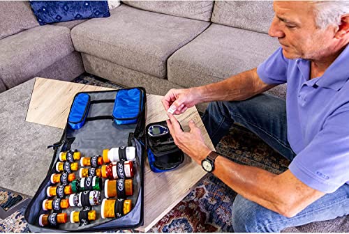 Med Manager Medicine Organizer and Binder, Removable Pouches, Detachable 5-Tab Expanding File Folder, Holds (15) Pill Bottles - (11) Standard Size and (4) Large Bottles, Purple, 13 x 13 x 4.5 inches - color: Purple