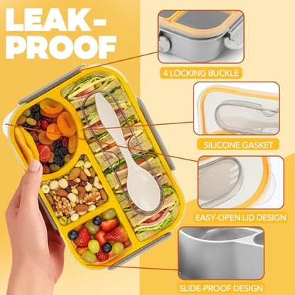 Bento Box for Adults,4 Compartments Lunch Box, Snack Containers Reusable Lunch Containers Drop-Proof, Dishwasher Safe & Made with BPA-Free Materials, Grey - color: Gray