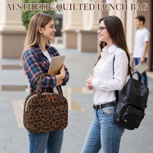 WOBAGMEN Quilted Lunch Box for Women,Coquette Aesthetic Lunch Box,Cute Brown Leopard Lunch Bags for Work,Office,Picnic,Travel(Brown Leopard) - color: Brown Leopard