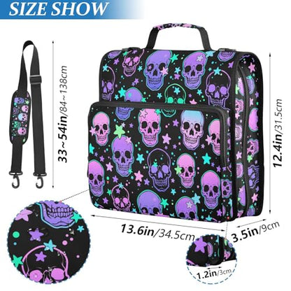 Personalized Magic Skull 3 D-Ring Binder Bag Multi-Pocket Zipper Organizer with Handle and Detachable Shoulder Strap Holds 500 Sheets for School Office Supplies - color: Dhb-004