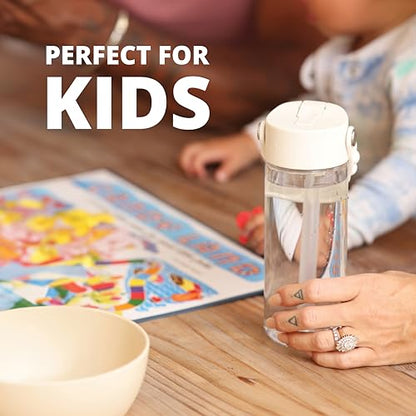 Elemental Water Bottles for Kids - Splash Kids Water Bottle for School with Pop-it Handle - BPA Free Tritan Plastic Water Bottle with Straw Leak Proof when Spout is Closed - Clear - 18oz - color: White