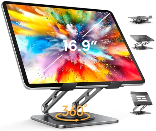 LOXP Adjustable Tablet Stand, 360 Rotating iPad Stand with Heavy-Duty Base, Tablet Holder Compatible with 4.7-16.9" Device, iPad Pro Air Mini, Kindle, Surface Tablet, Portable Monitors - Black - color: Black