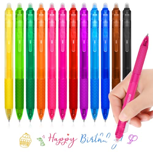 Bstoyder Erasable Gel Pens, Refillable & Retractable Gel Ink Pens, Fine Point 0.7 mm, Pack of 12, Assorted Colors for Daily Writing, Drawing, Note Taking, Pens Bulk for School, Office, Home Supply