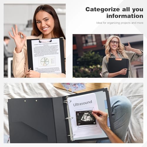 Ospelelf 3 Ring Binder, 2 Inch, Cute Letter Size (11" x 8.5") with 5 Tab Dividers, File Folder Labels and Low Profile Clipboards, Black for School and Office Supplies - color: Black, size: 2in（Letter Size）