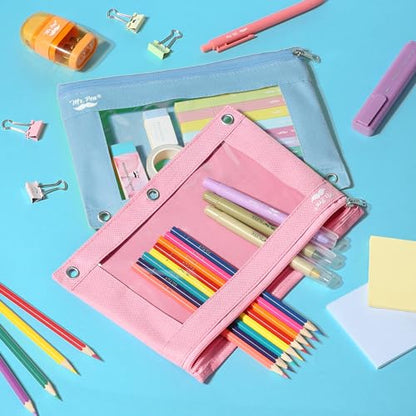 Mr. Pen- Pencil Pouch for 3 Ring Binder, 30 Pack, 10"x6.75", Smooth Zipper | Clear Window, Bulk Large Capacity Pencil Case with 3 Reinforced Grommets for School, Office, Supplies Storage | Clear Window, Bulk Large Capacity Pencil Case with 3 Reinforced Gr