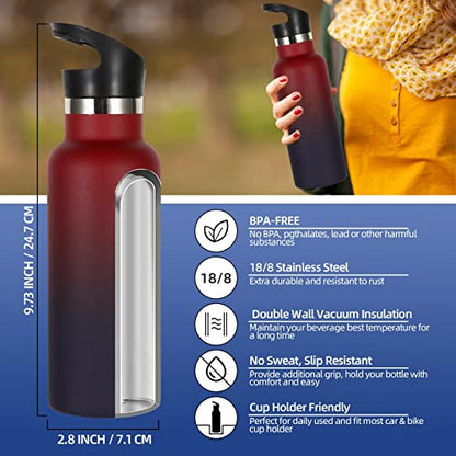 Volhoply 17oz Kids Insulated Water Bottle,Stainless Steel Water Bottles with Straw Lid,Double Wall Vacuum Metal Cups Water Bottle,Reusable Sports School Water Flask Keep Cold(Red Purple,1 Set) - color: Red Purple