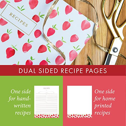 Jot & Mark 8.5"" x 11"" 3 Ring Recipe Binder with Spill-Proof Clear Binder | 50 Recipe Cards + 25 Sleeve Protectors + 5 Full-Page Sleeves + 6 Divider Tabs | 8.5x11 3-Ring - color: Strawberry Wilds, size: 8.5" x 11"