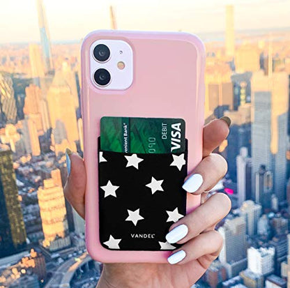 VANDEL Pocket – Stick-On Fabric Phone Wallet for Women, Cute Credit Card Holder, Stick On Back of Phone Fabric Sleeve for iPhone Pocket - color: Star Print