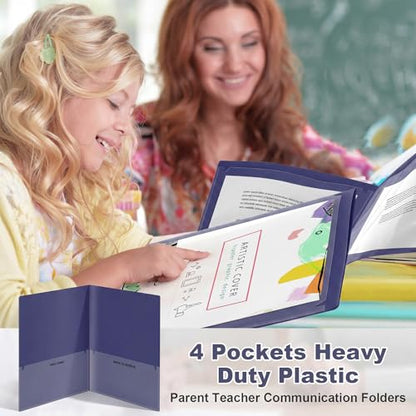 Henoyso 24 Pcs Plastic Folders with Clear Front Pockets Heavy Duty Take Home Back to School Pockets Homework Folders for School Students Parent Teacher Classroom Communication (Dark Blue) - color: Dark Blue
