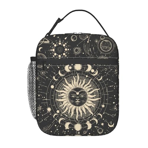 Sun and Moon Mystic Goth Witchy Black Lunch Box Reusable Insulated Totes Lunch Bag Thermal Cooler For Boy Girls School Men Women Beach Travel - color: Sun and Moon Mystic Goth Witchy