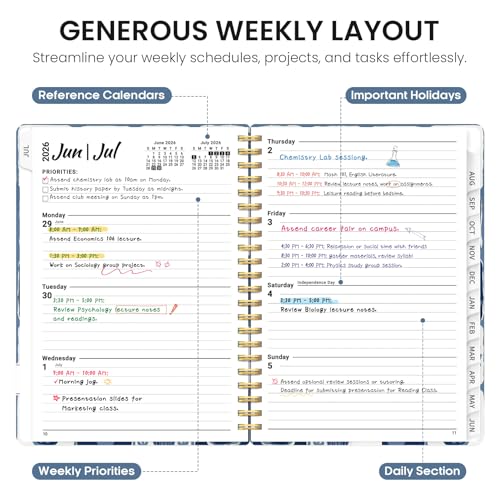 Planner 2026-2027, Academic Year Monthly and Weekly Calendar Planner, Jul 2026 - Jun 2027, Hardcover Teacher Student Planning Agenda book with Tabs, Perfect for School Office Supplies, 6.3" x 8.5" - Blue Art - color: D-Blue Art, size: (6.3"x8.5")a5