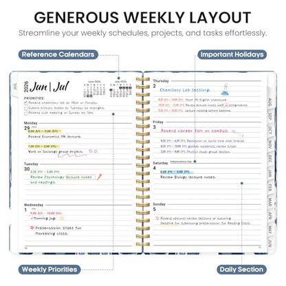 Planner 2026-2027, Academic Year Monthly and Weekly Calendar Planner, Jul 2026 - Jun 2027, Hardcover Teacher Student Planning Agenda book with Tabs, Perfect for School Office Supplies, 6.3" x 8.5" - Blue Art - color: D-Blue Art, size: (6.3"x8.5")a5