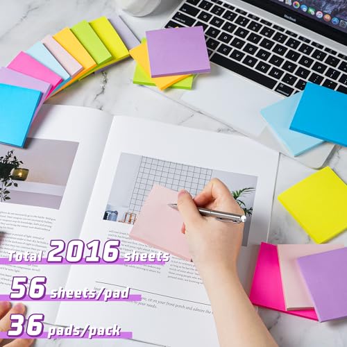 3x3 Sticky Notes 36 Pads, 9 Bright Colors Self-Adhesive Memo Pads, Strong Adhesive, Perfect for Office Desk, Home Reminders, School, Notebooks - color: Bright Color