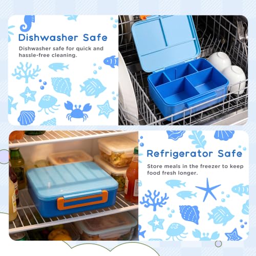 Bento Lunch Box for Kids with 8oz Soup Thermo Leak-Proof Lunch Food Containers with Snack Sauce Container for Kid Girls Boys to School,Blue Bag - color: Blue Bag