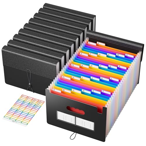 ABC life 10 Pack 26 Pockets Accordion File Organizer, Expanding File Folders, Portable Monthly Bill Receipt Organizer with Colorful A-Z Tabs, Desktop Folders Letter A4 Paper for Home Office - color: 10pack 6 Tab Black