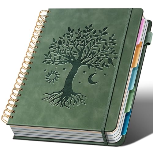 Ovesmusl Hardcover Spiral Notebook 8.5" x 11" with 5 Removable Dividers 300 Pages Leather 5 Subject Notebook College Ruled 100GSM Large Spiral Notebooks for Work Thick Lined Journal for Women, Green - color: Green, size: 8.5"x11"