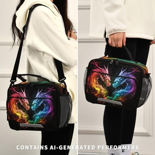 Color Flame Dragon Kids Lunch Box Insulated Lunch Bags Cooler Tote Bag with Removable Shoulder Strap for Boy Girl Student 20847458 - color: Flame Dragon