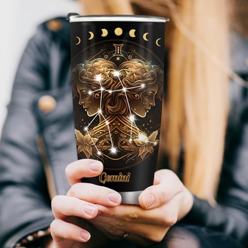 Horoscope Gemini Insulated Tumblers Travel Mug Cup Gifts for Birthday Boys Girls Men Women Son Daughter Travel Essentials Accessories Must Have Cold Iced 20oz - color: Gemini-653