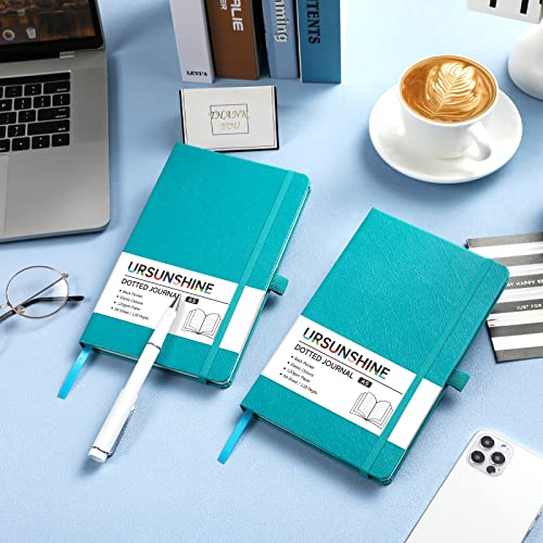 Dotted Journal/Notebook - Dot Grid Hard Cover Notebook, Premium Thick Paper with Fine Inner Pocket, Black Smooth Faux Leather, Pen Loop, 5.3'' x 8.26'' - Cyan - color: Cyan, size: Dotted