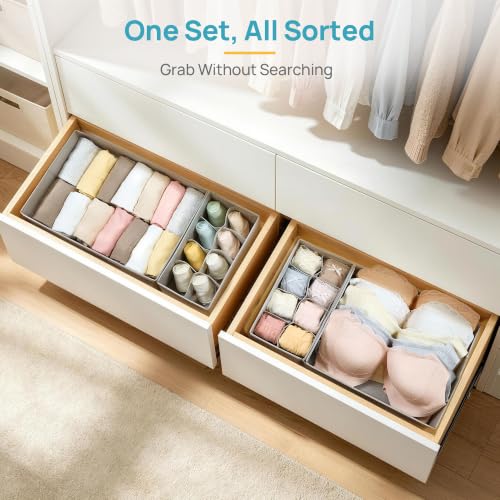 Vtopmart 4 Pack Large Bra Drawer Organizer, 14 Inch Foldable Fabric Underwear Storage Tray for Dresser Drawers, Keeps Shape for M-L/34D-38C Bras, Closet Organizer - size: 14"x11"