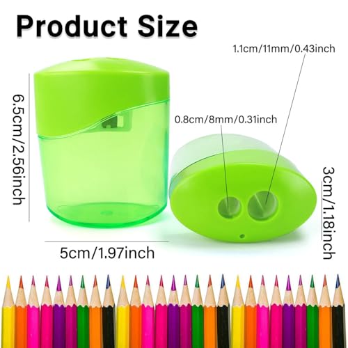 Pencil Sharpener with 2 Holes for Standard and Colored Pencils(Green)