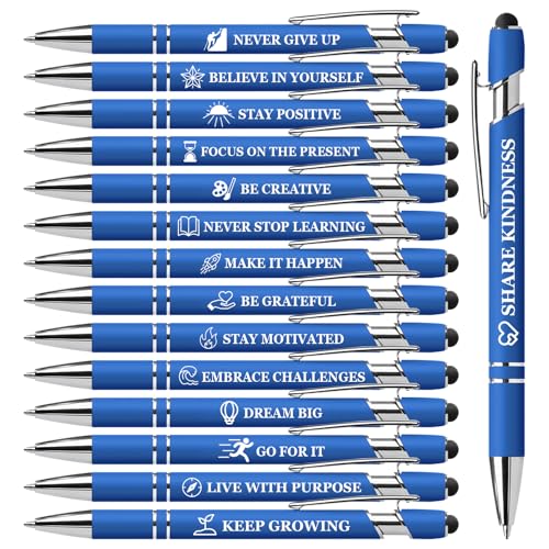 15 Pack Motivational Pen Set - Inspirational Quotes Retractable Ballpoint Pens for Office School Supplies, Encouragement Gifts for Women Men, Blue - color: Blue, style: Positive