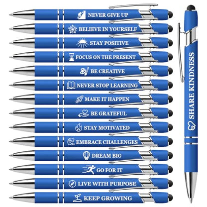 15 Pack Motivational Pen Set - Inspirational Quotes Retractable Ballpoint Pens for Office School Supplies, Encouragement Gifts for Women Men, Blue - color: Blue, style: Positive