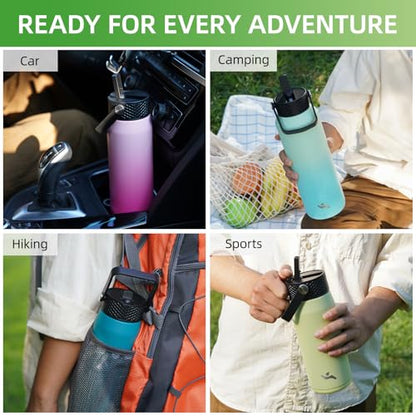 Konokyo 25oz Insulated Stainless Steel Water Bottle with 3 Lids, Leakproof BPA-Free Bottle with Straw Lid, Sip Lid and Flex Cap for Gym, Travel, School, Office, Macaron Green - color: Macaron Green, size: 25 Ounces