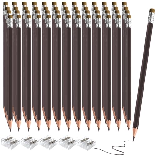 60 PCS Brown Colored Pencils with Eraser Pre Sharpened Pencil 2 HB - Ideal for Checking, Grading, Tests & Office/School Supplies (Brown) - color: brown