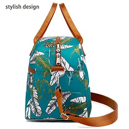 FlowFly Insulated Lunch Bag With Shoulder Strap for Women, Men, and Kids, Large and Reusable, Handle, Freezable Work and School Travel Tote and Meal Prep Organizer, leaves - color: Feather