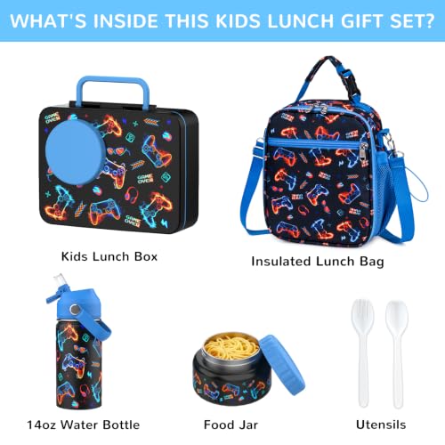 Bento Lunch Box for Kids Adult, Leakproof 3-4 Compartment Bento Box Set with Insulated Food Jar,Water Bottle, Lunch Bag, School Lunch Container for Toddler Teen Girls Boys Ages 3+(Game) - color: Game