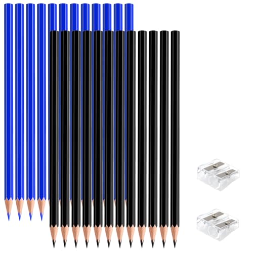 24 PCS Black Blue Colored Pencils, Pre-sharpened Professional Wooden Art Pencils Set for Artists Painting | Premium Drawing Sketching Supplies (Black Blue) - color: blackblue