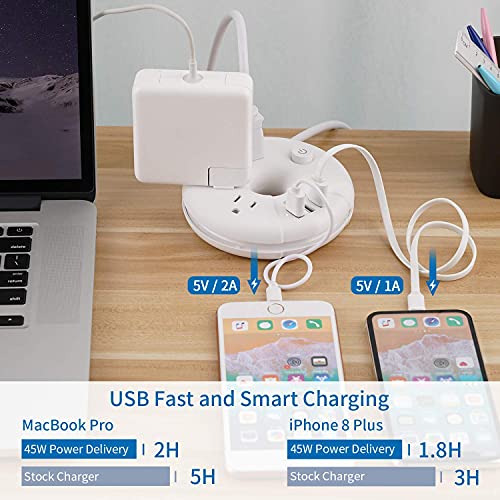 NTONPOWER Compact Power Strip with USB Bundle, 3 Outlets 3 USB Portable Desktop Charging Station with 5ft Extension Cord for Office, Home, Hotels, Cruise Ship, Nightstand
