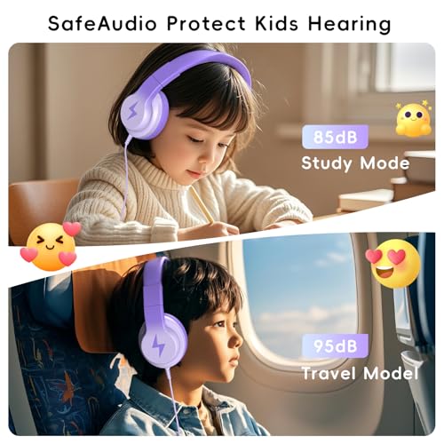 Candy Bila Kids Headphones, Wired Headphones for Kids Over Ear with Microphone, Foldable Headphone for Learning & Entertainment, Gradient Deep Purple - color: Gradient Deep Purple
