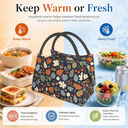 Lunch Box for Women,Fall Leaves Insulated Lunch Bag,Pine Cones Leakproof Thermal Insulation Cooler Tote Bags for Teacher Nurse Kids School Work Picnic - color: Fall Leaves
