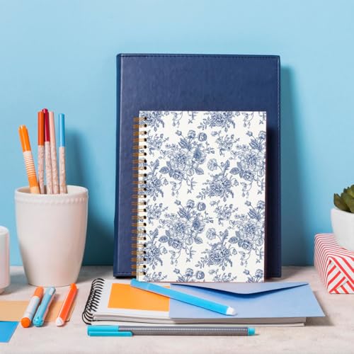 Blue Flower Chinoiserie Spiral Notebook Journal for Women, Baby Shower Guest Book, Office School Supplies Hardcover Lined Notebooks Spiral, Baby Shower Gifts, 5.5x8.3 inch - color: White3