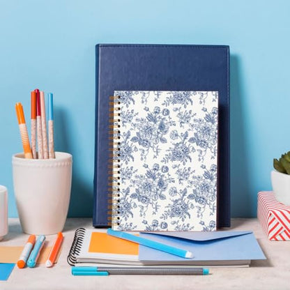 Blue Flower Chinoiserie Spiral Notebook Journal for Women, Baby Shower Guest Book, Office School Supplies Hardcover Lined Notebooks Spiral, Baby Shower Gifts, 5.5x8.3 inch - color: White3