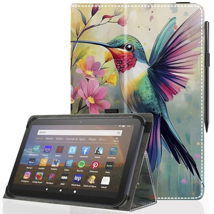 Universal 10 10.1 Inch Android Tablet Case,Slim Folding Stand Cover for All 9"-10.5" Touchscreen Tablet Case with Stylus Pen Holder,Flower Birds - color: Flower Birds