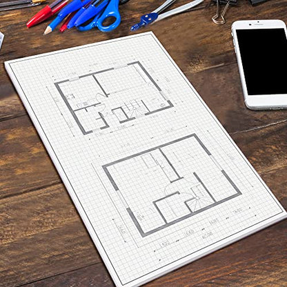 Performore 1 Pack Grid Paper Pads, 50 Sheets per Pad 11" x 17" Graph Paper Glue Top Binding Double Sided 4x4 Quadrille White Paper for Engineering Or Technical Drawings, Blueprint, Drafting - size: 11" X 17" - 1 Pack