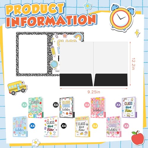 Yeaqee 32 Pcs Classwork Folders Homework Folders for Students Classwork Pocket Folder Portfolio Folder Homework Organizer for Classroom School Teachers Gifts Educational Supplies (School Doodles) - style: School Doodles