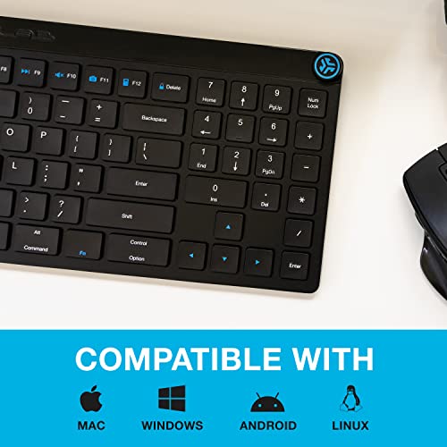 JLab JBuds Wireless Keyboard, 95 Key, Multi-Device Bluetooth and USB dongle, Soft Touch Keys, Media knob, Custom Profiles, Black - size: 1 Pack
