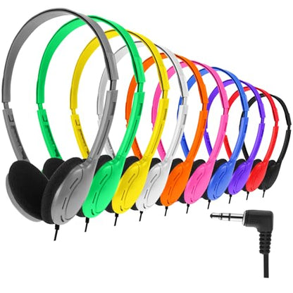 Yunsailing 10 Pack Bulk Over Ear Headphones Set On Ear Headsets Earphones with Adjustable Headband and 3.5mm Plug for Group Learning, Computer Lab, Library, Online Lesson (Multicolor) - color: Multicolor