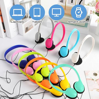 Yunsailing 10 Pack Bulk Over Ear Headphones Set On Ear Headsets Earphones with Adjustable Headband and 3.5mm Plug for Group Learning, Computer Lab, Library, Online Lesson (Macaron 10 Color) - color: Macaron 10 Color
