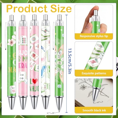 Mahjong Ballpoint Pens Gifts - 24 Pcs Mah Jong Lovers Gifts for Women Men Chinese Funny Retractable Ball Point Pens Set for Home Office School Family Birthday Mahjong Party Favor - style: Mahjong