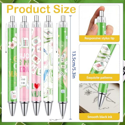 Mahjong Ballpoint Pens Gifts - 24 Pcs Mah Jong Lovers Gifts for Women Men Chinese Funny Retractable Ball Point Pens Set for Home Office School Family Birthday Mahjong Party Favor - style: Mahjong