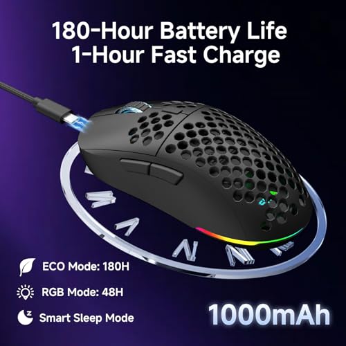 DIERYA M1 Wireless Gaming Mouse, 24000DPI, 180Hrs Battery, 16.8M RGB, 6 Programmable Buttons, Lightweight, Tri-Mode (2.4G/BT5.2/USB-C) for PC/Mac/Laptop - Black - color: Black