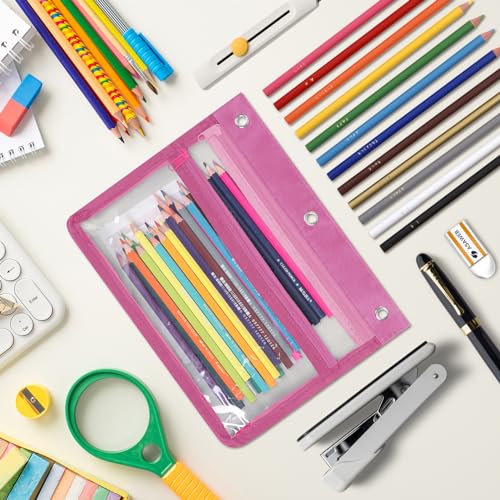 YoeeJob Pencil Pouch for 3 Ring Binder with 1.5 inch Expandable Large Capacity, Double Pockets Zipper Pencil Case, Pencil Binder Pouch for School Office Home,Pink - color: pink