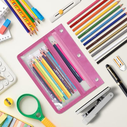 YoeeJob Pencil Pouch for 3 Ring Binder with 1.5 inch Expandable Large Capacity, Double Pockets Zipper Pencil Case, Pencil Binder Pouch for School Office Home, Pink - color: pink